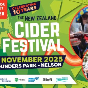 Cider fest tv screen with promo code