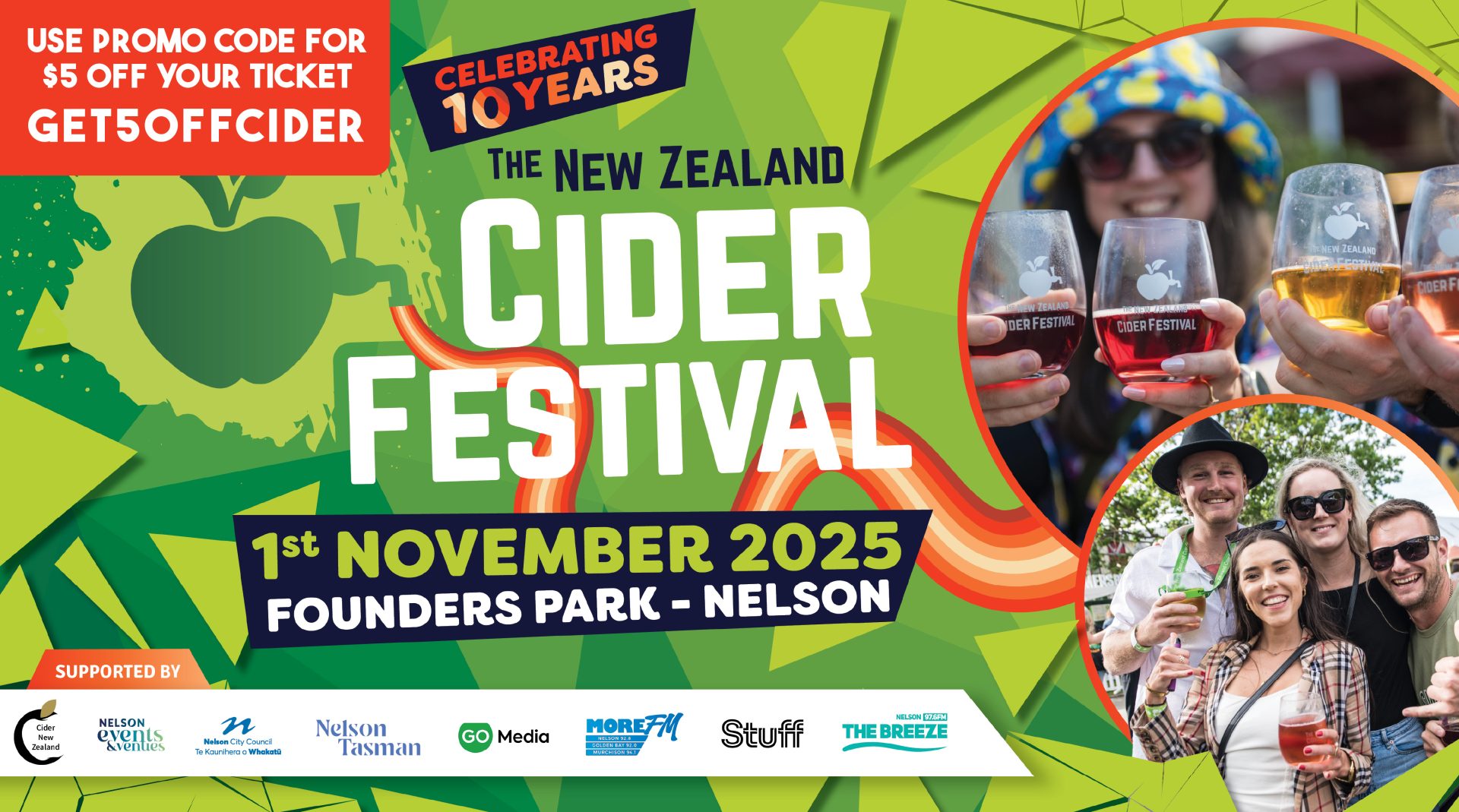 Cider fest tv screen with promo code
