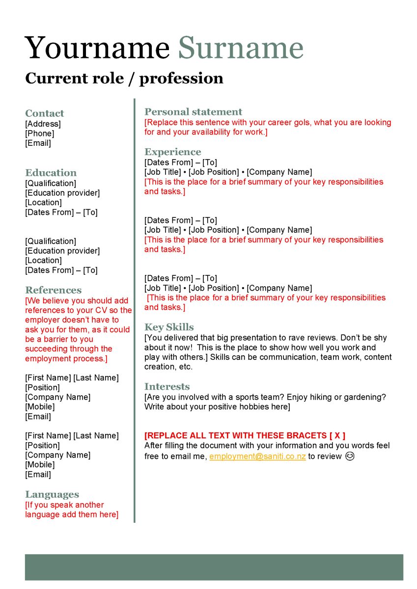 Cv template green and black